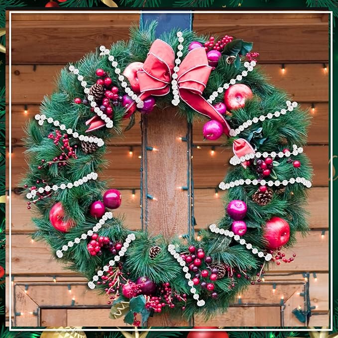 PAXCOO White Pearl Beads Garland, Pearl Strands Craft String Bead for Christmas Tree Decoration, Wedding Party Supplies