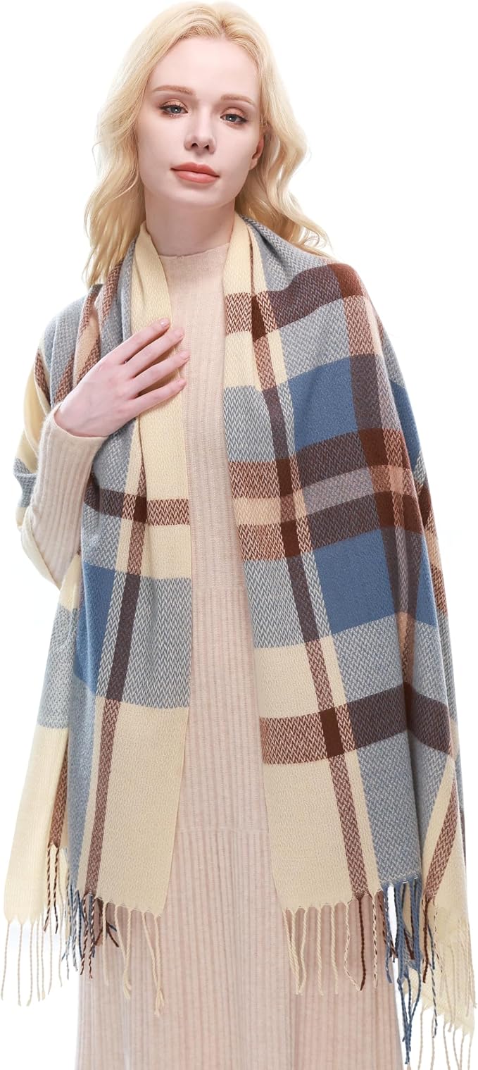 RIIQIICHY Plaid Scarf for Women Fall Winter Pashmina Scarves Wraps for Cold Weather Warm Large