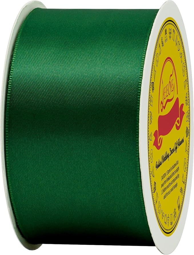 LEEQE Double Face Forest Green Satin Ribbon 2 inch X 25 Yards Polyester Forest Green Ribbon for Gift Wrapping Very Suitable for Weddings Party Hair Bow Invitation Decorations and More