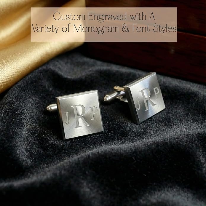 Custom Cuff Links & Personalized Tie Clip Gift Set for Men • Engraved Monogram, Date, Handwriting, Crest, Logo • Father's Day Gift for Dad • Gold, Silver, Black