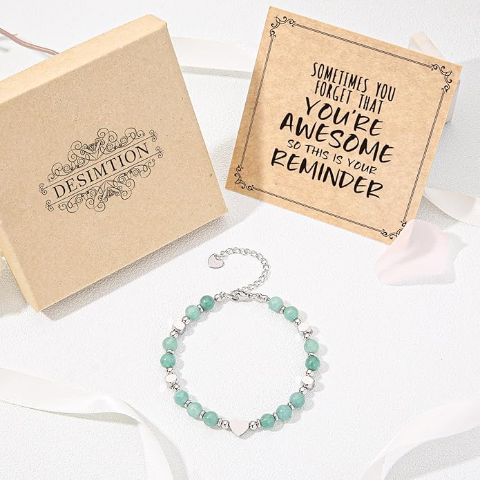 Desimtion Healing Natural Stone Bracelets for Women Girls, Sometimes You Forget You're Awesome -Christmas Gifts for Women Teen Girls, Best Friend Birthday Gifts for Women Friendship Bracelets