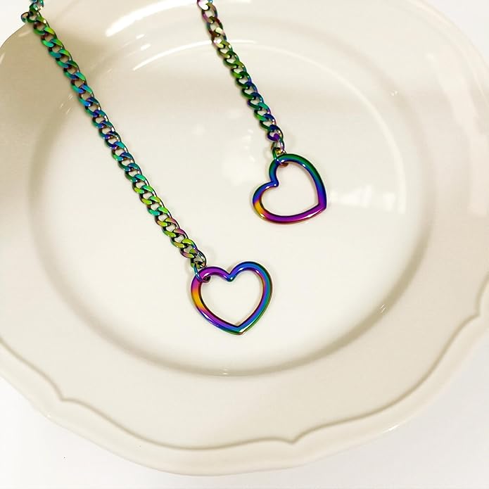 Artmiss Statement Chain Necklace Thick Link Choker with Heart Pendant Heavy Stainless Steel Industrial Unisex Statement Jewelry Gift for Women Men