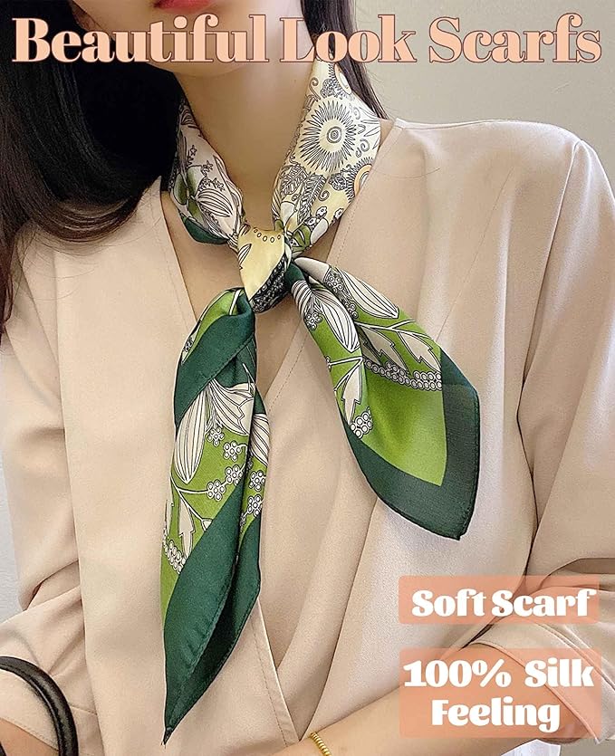 kcctoo 27.5" Mulberry Silk Feeling Head Scarf Women's Fashion Square Neck Satin Scarfs for Bag Hair Scarves Gift