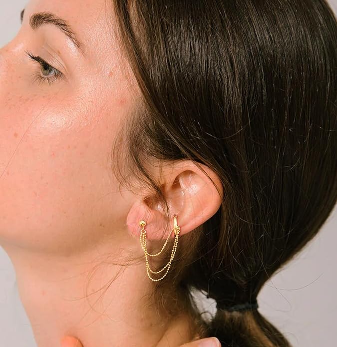 Gold Ear Cuffs Earrings for Women Non Piercing - Clip on Cartilage Earrings Dainty 14K Gold Sterling Silver Plated Cubic Zirconia Huggie Hoop Earring for Women No Tarnish Trendy Jewelry Set