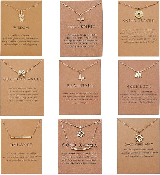 Rrdaily Stylish 9Pcs Gold Plated Necklace Set for Women,Simple Wings Butterfly Pendant Choker Necklace,Striking Friendship Birthday Festival Jewelry Gifts