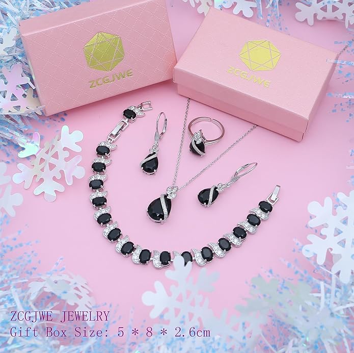 ZCGJWE Wedding Jewelry Set for Women Gem Necklace Earrings Bracelet Luxury Jewelry Set Birthday Valentine's Day Mother's Day Christmas Prom Jewelry Gift