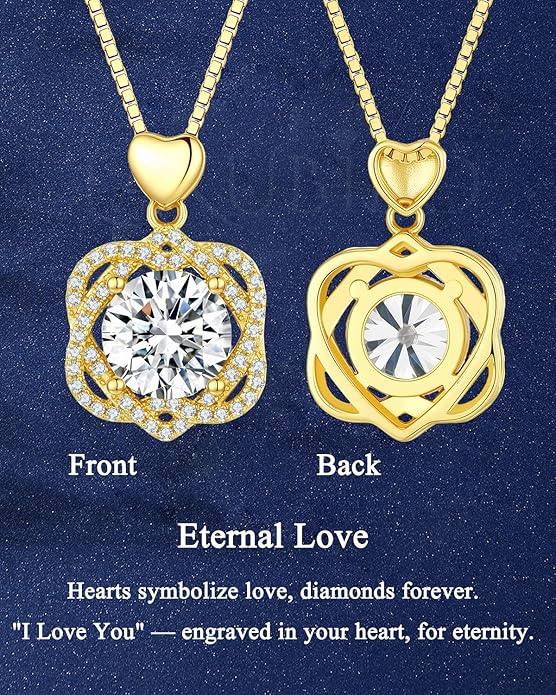 InfinityLove Heart Necklaces for Women,3 Carat Moissanite Necklacce,Moissanite Pendant Necklace,Anniversary Birthday Gifts for Women,Mom, Girlfriend, Jewelry Gifts for Christmas Valentine's Day