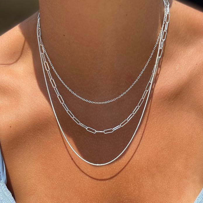 Freekiss Herringbone Necklace for Women,Dainty Gold Necklace,14k Gold Plated Snake,Gold Chain Choker Necklaces,Simple Gold Layered Necklaces,Gold Jewelry Gift for Women