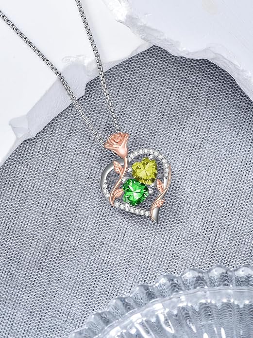 Christmas Gifts for Women Rose Heart Birthstone Pendant Necklace I Love You Forever Jewelry Valentine Mothers Day Birthday Gifts for Women Her Wife Girlfriend