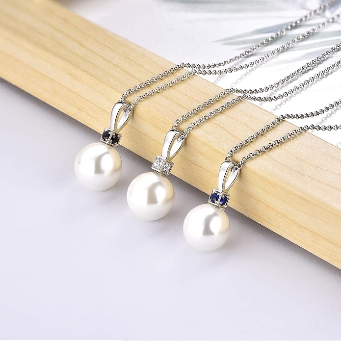925 Sterling Silver Freshwater Cultured Pearl Pendant Necklace JO WISDOM Jewelry for Women,Girls