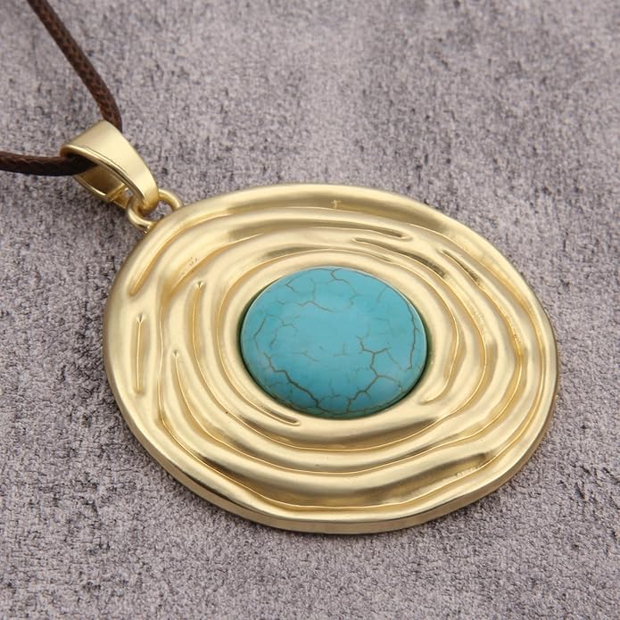Boho Necklaces for Women Chunky Circle Necklace Layered Boho Circle Leather Choker Necklace Long Vintage Necklaces Bohemian Jewlery Gifts