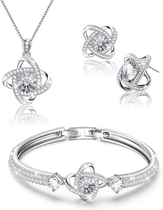 Celestiluck Crystal Jewelry Sets For Women 18K White Gold Plated Bracelet Necklace and Earrings Sets for Wife Girlfriend or Mothers Idea Gift for Special Women in Life