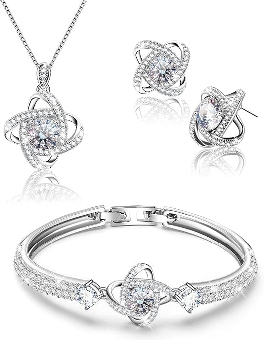 Celestiluck Crystal Jewelry Sets For Women 18K White Gold Plated Bracelet Necklace and Earrings Sets for Wife Girlfriend or Mothers Idea Gift for Special Women in Life