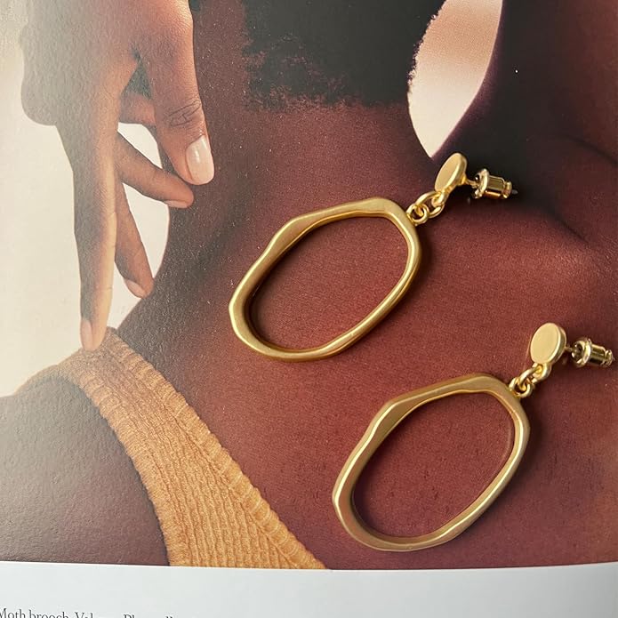 Stud Earrings for Women 14k Gold Plated Geometric Dangle Earrings Lightweight Minimalist Handmade Hammered Texture Oval Disc Drop Double-layer Big Hoop Dangle Earrings for Women