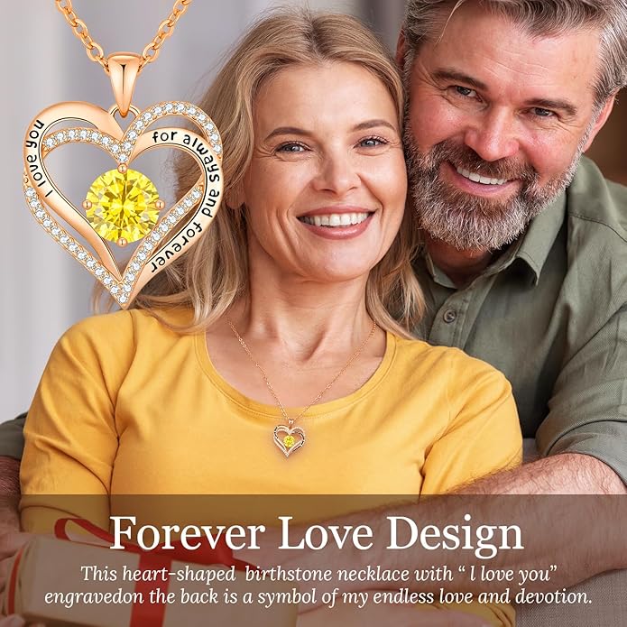 CDE Forever Love Heart Necklaces for Women, Mom, Girlfriend, Wedding Anniversary Birthday Mother Day Christmas Day Gift for Wife Girlfriend Jewelry with Birthstone Pendant