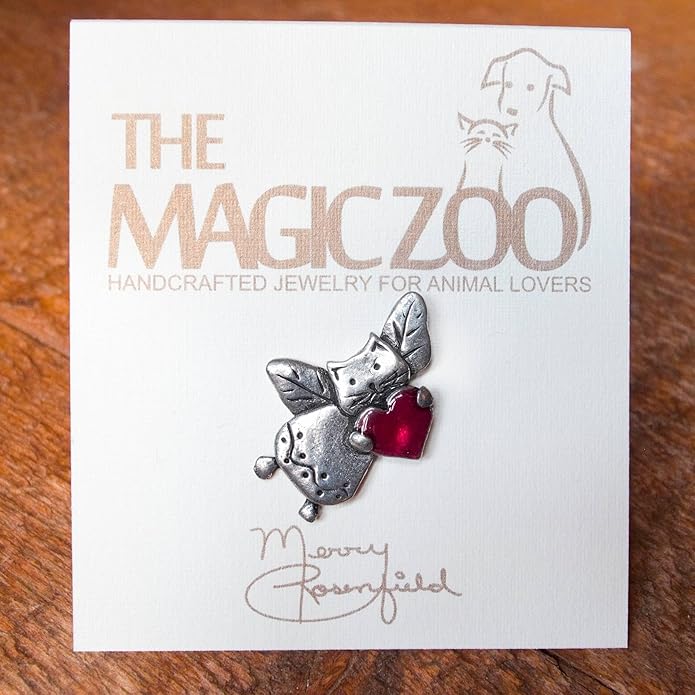 Enamel Cat Angel Red Heart Lapel Pin by The Magic Zoo