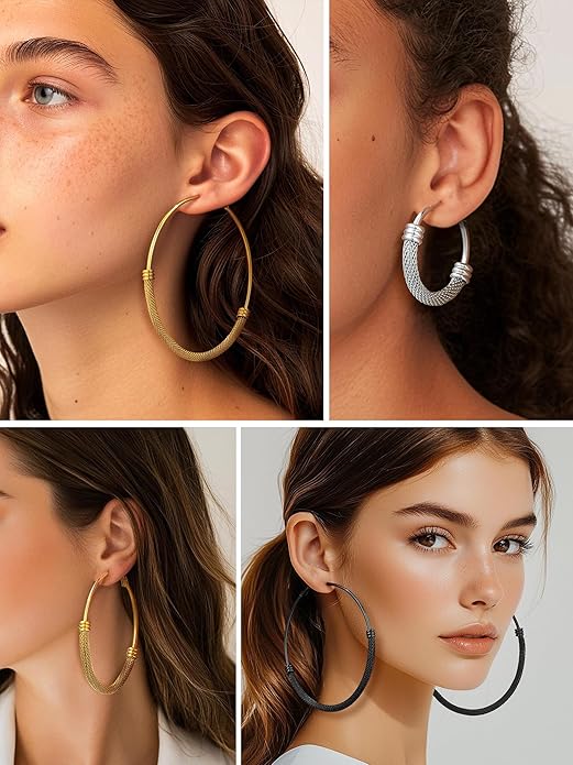 PROSTEEL 30/40/60/80/100mm Chunky Hoop Earrings For Women Gold Plated/Black Stainless Steel Hoops Earrings Statement Jewelry