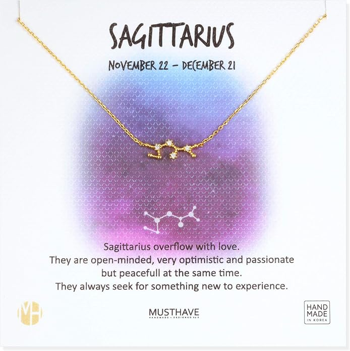 Zodiac 18K Gold Plated CZ Necklace With Message Card, Yellow Gold Color, Anchor Chain, Best Gift Necklace, Size 16 inch + 2 inch Extender, Pendant, Constellation, Gift Card
