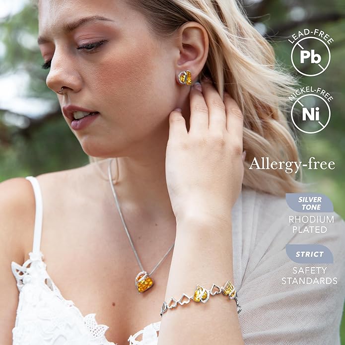 Earrings for Women, Mothers Day Gift for Mom, Heart Birthstone Crystal Stud Earring, Silver Plated Birthday Jewelry