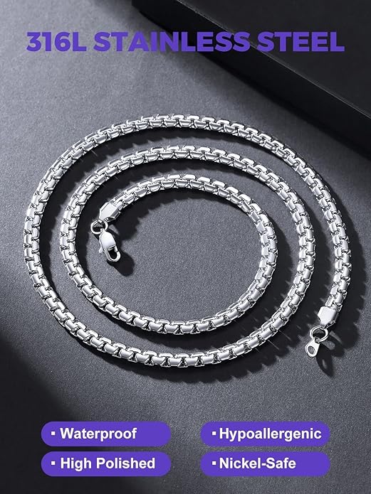 Richsteel Stainless Steel Mens Flat Link Chain Necklace, Black/Gold/Steel Chain for men, 2mm/4mm/6mm Width, No Tarnish & Hypoallergenic Hip Hop Jewelry, 18"-30" Length