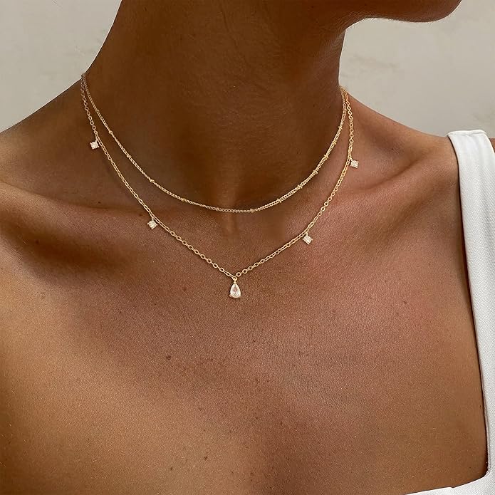 Layered Necklaces For Women,Dainty Gold Plated Necklace Stack Prom Layering Necklaces For Women Trendy Chain Cross Choker Necklace Set Fashion Accessories