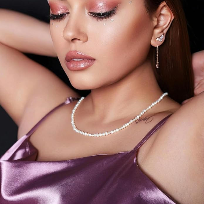 Natural Pearls Choker Necklace for Women Freshwater Baroque Pearl Strand Necklace Chain Cultured Baroque Pearl 18K Gold Plated & S925 Sterling Silver Clasp Choker