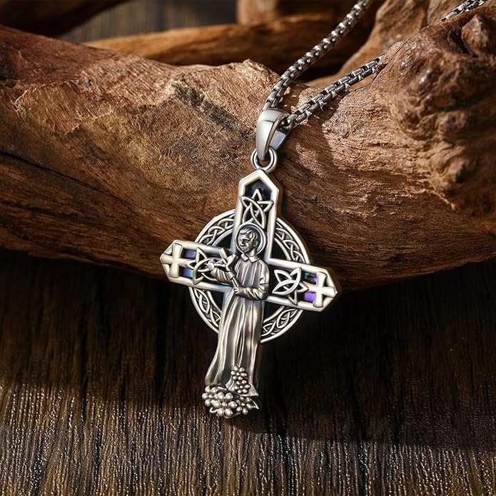 Midir&Etain Cross Necklace 925 Sterling Silver Celtic Christian Pendant Religious Protection Jewelry for Women Men