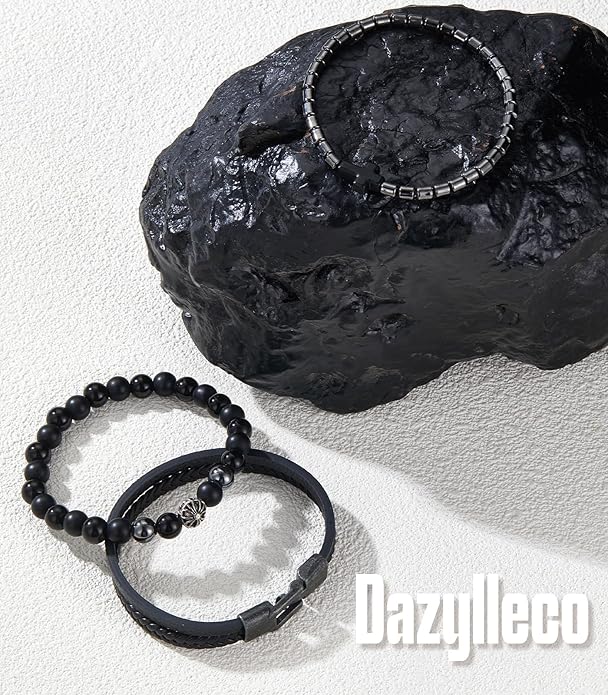 3pc Mens Beaded Bracelets Silver Stainless Steel Chain Bracelet for Men Handmade Braided Bracelet Sets Jewelry Gifts for Men