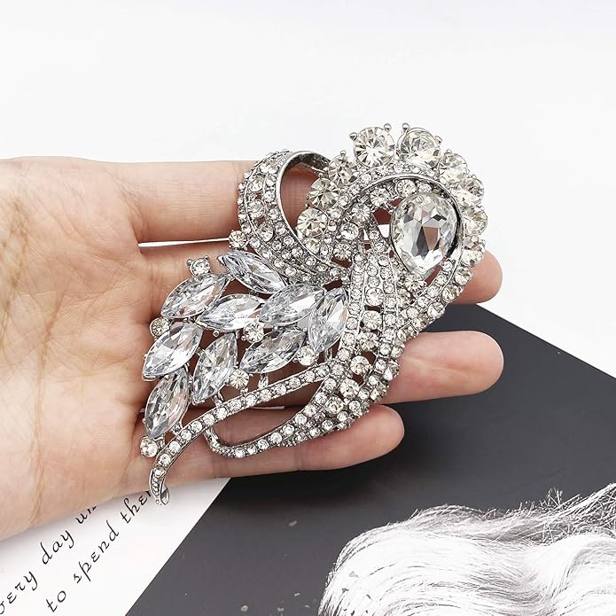 LAXPICOL Vintage Clear Austrian Crystal Elegant Flower Bouquet Wing Brooch for Women