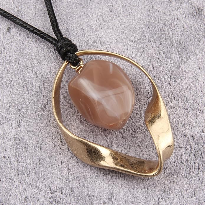 Long Boho Necklaces for Women Vintage Leather Wooden Pendant Y Choker Ethnic Style Gold Circle Hippie Sweater Necklace