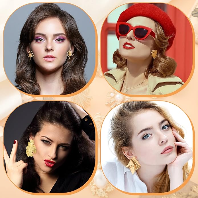 Glenmal 6 Pair Gold Statement Earrings for Women Large Gold Geometric Earrings Woven Twisted Leaf Earring Jewelry Gift