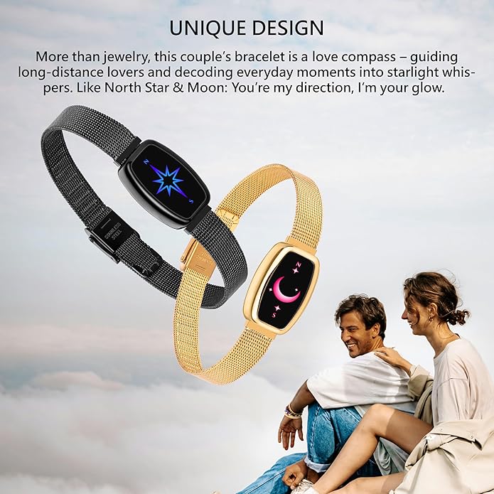 PNMNBW Long Distance Touch Bracelets for Couples, Vibration & Light up | Long Distance Couples Bracelets Relationship Gifts for Girlfriend Bluetooth Pairing Jewelry Xmas Gifts