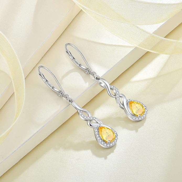 Infinity Dangle Drop Earrings for Women 925 Sterling Silver Teardrop Leverback Earrings Birthstone Jewelry Gifts for Women Wife Girlfriend Mother Daughter Her