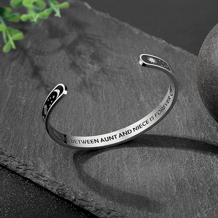 TONY & SANDY Inspirational Bracelets for Women Teen Girls Personalized Gifts for Daughter Granddaughter Mom Sister Friends Stainless Steel Engraved Cuff Birthday Easter Christmas