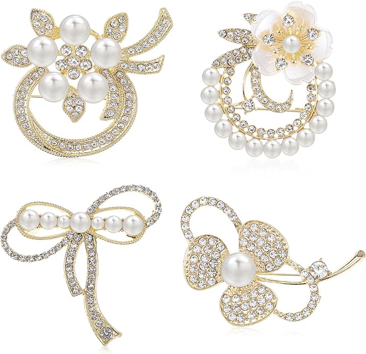4pcs Brooches and Pins for Women, Flower Brooch, Crystal Pearl Brooch, for Women Fashion Accessories