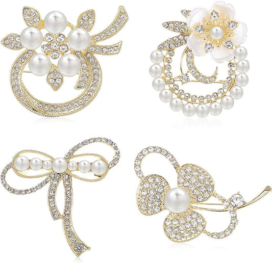 4pcs Brooches and Pins for Women, Flower Brooch, Crystal Pearl Brooch, for Women Fashion Accessories