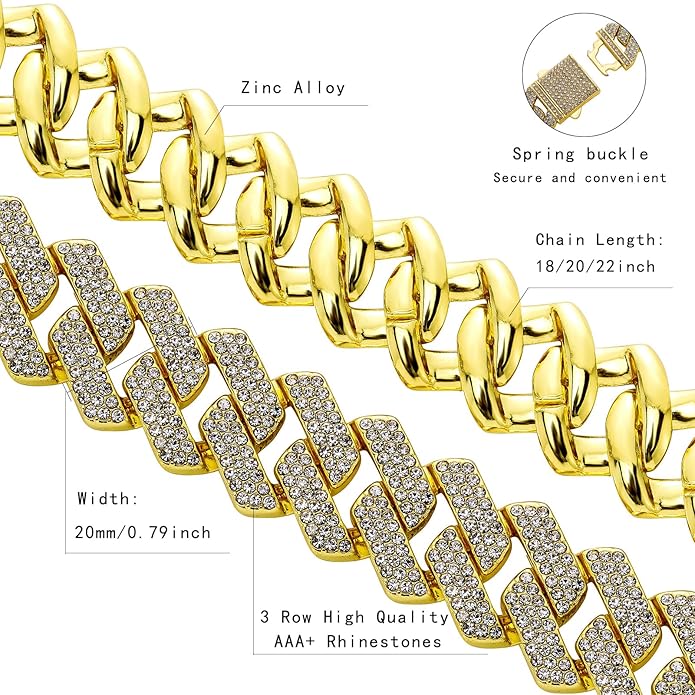 JINAO Cuban Link Chain for Men - 20MM Iced Out Miami Mens Necklace 14K Gold Plated Cubic Zirconia Women Hip Hop Jewelry