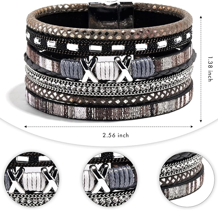 VIBILIA Boho Leather Wrap Bracelets for Women Multi-Layer Bracelets with Strong Clasp Jewelry for Women