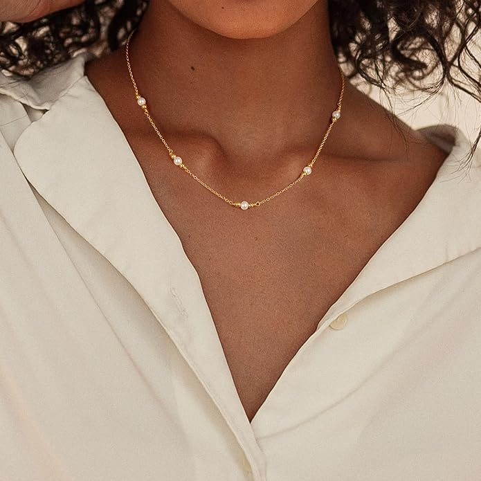 M MOOHAM Gold Clover Heart Pearl Butterfly Star flower Choker Necklace for Women - Dainty 14K Gold Plated Cubic Zirconia Cute Station Necklaces for Women Trendy Prom Jewelry Gifts