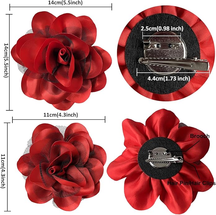Women's Brooches 4pcs Rose Flower Hair Clip Flamenco Dancer Pin up Mexican Hair Flowers Clips Hairpin Brooch Tea Party Hats Headpieces