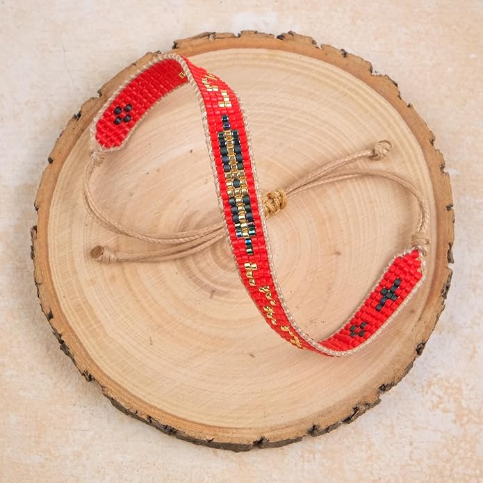 Handmade Beaded Bracelet – Adjustable Boho Friendship Wristband – Tribal Artisan Style in Red, White, and Multicolor Designs – 3 Unique Patterns