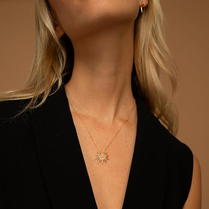 Lariat Necklaces for Women - Dainty Long Necklace Trendy 14K Gold Plated Hypoallergenic Layered Long Y-Shape Sunburst CZ T-Bar Pendant Drop Chain Necklace Set for Women Non Tarinsh Jewelry Gift