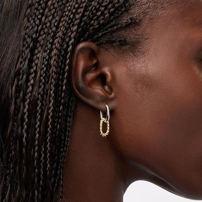 Ana Luisa Ash Double Hoop Earrings for Women - 14K Gold Plated, Silver & Two-Tone Drop Dangle Hoop Earring - Trendy Paperclip Link Huggie Hoop - Hypoallergenic, Water-Resistant & Tarnish-Free Jewelry