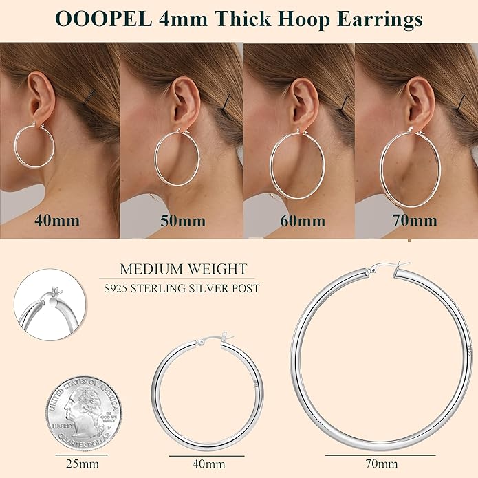 4mm Thick Gold Chunky Earrings Steling Silver Post Hoops Earrings For Women Hollow Tube Hoops Earrings Thick Gold Hoop Earrings Hypoallergenic Lightweight Gold Hoop Large Earrings 20/30/40/50/60MM