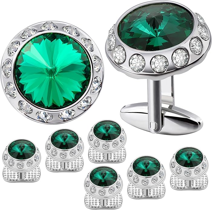 HAWSON Birthstone Tuxedo Studs and Cufflinks Set for Men's Suit Tuxedo Formal Dress Shirt Wedding Business Party Accessories