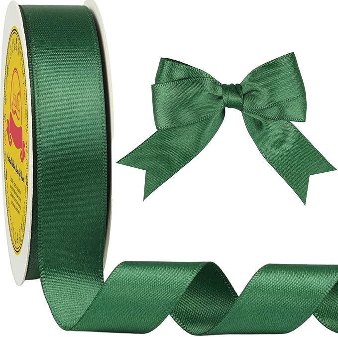 LEEQE Double Face Forest Green Satin Ribbon 7/8 inch X 25 Yards Polyester Forest Green Ribbon for Gift Wrapping Very Suitable for Weddings Party Invitation Decorations and More