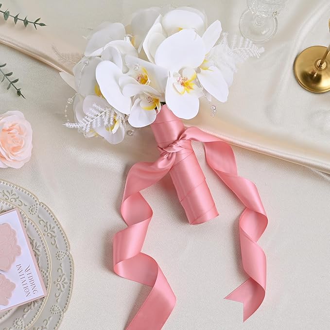 LEEQE Double Face Lt.Coral Satin Ribbon 1-1/2 inch X 50 Yards Polyester Lt.Coral Ribbon for Gift Wrapping Very Suitable for Weddings Party Hair Bow Invitation Decorations and More