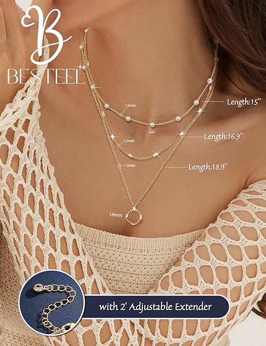 Besteel 3Pcs Dainty Layered Necklaces for Women - Paperclip Choker Necklace Stacks Set Trendy Simple Layering Chain Pendant Jewelry Non Tarnish Gifts