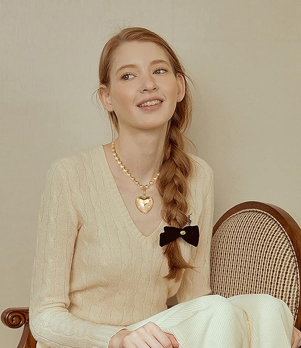 CLASSYZINT Gold Heart Pendant Necklace for Women Puffy Heart Necklace Beads Chain Necklace Statement Necklace Trendy Jewelry