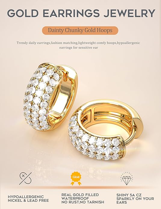 LOLIAS Small 14K Gold Plated Chunky Hoop Earrings for Women Hypoallergenic Silver Earrings Set for Sensitive Ears Non Tarnish Huggie Hoops Earring Stacks for Multiple Piercing Jewelry Lightweight 3Pairs